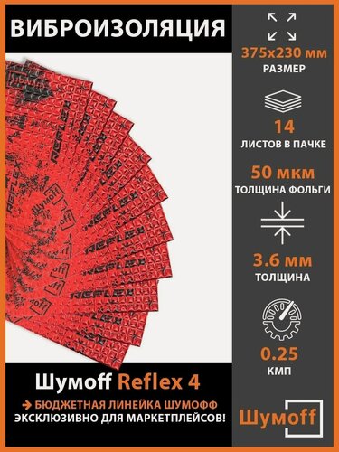 Изображение товара Плеяда Шумоff Виброизоляция для автомобиля, Reflex 4, 14 шт.