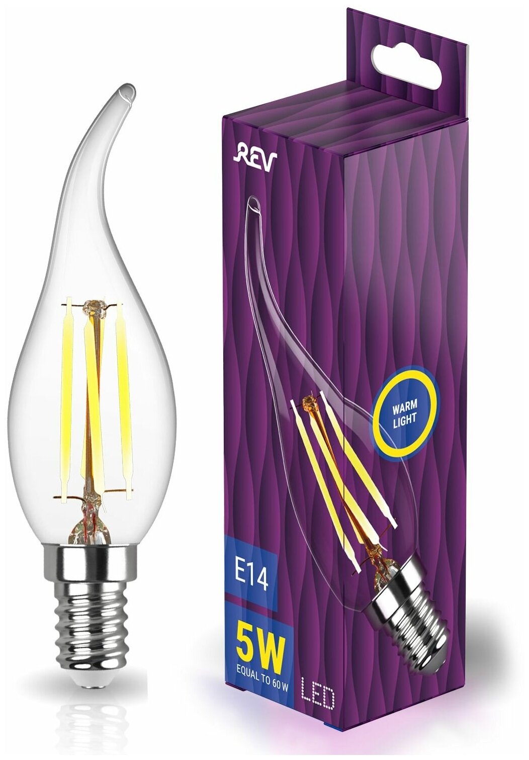 Лампа светодиодная REV filament свеча на ветру FC37 теплый свет 5Вт E14 2700K 515Лм 32494 2