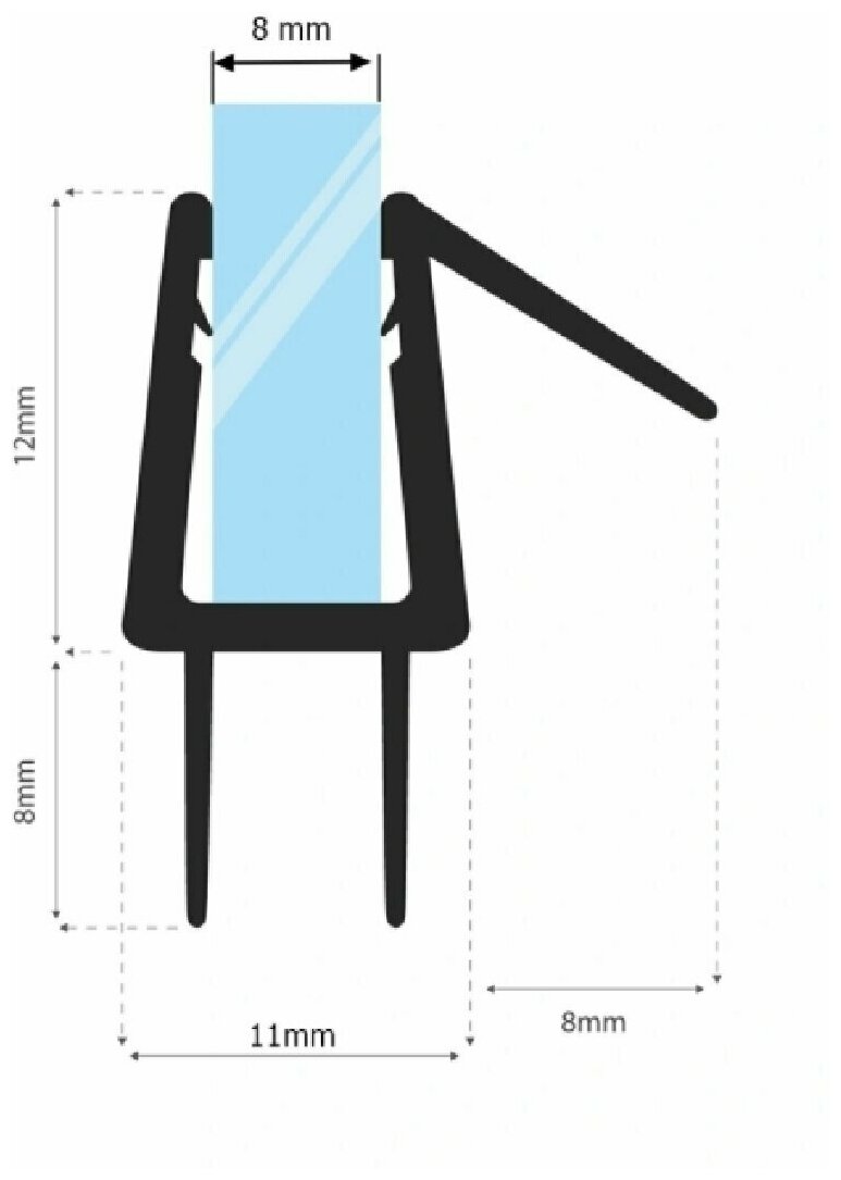 Уплотнитель для стекла душевой 8 мм, длина 110 см, лепесток 8 мм прозрачный - фотография № 8