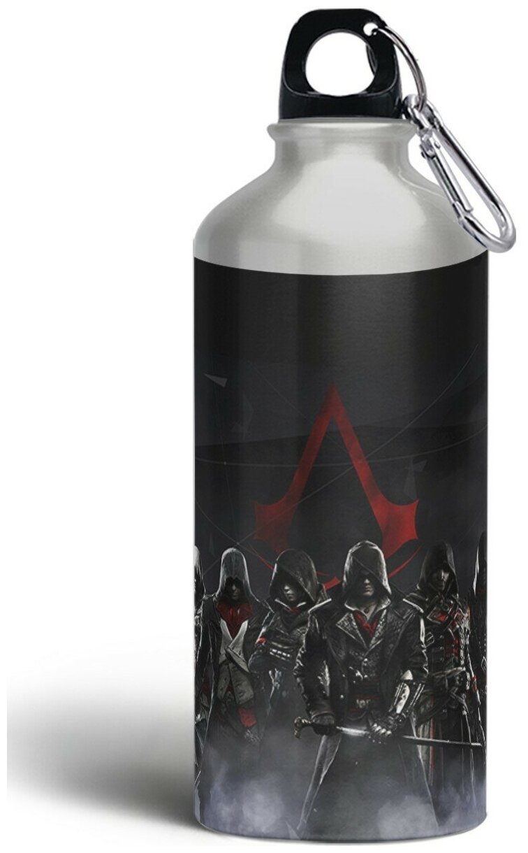 Бутылка спортивная,туристическая фляга, 500мл с карабином Assasins Creed Syndicate1-1