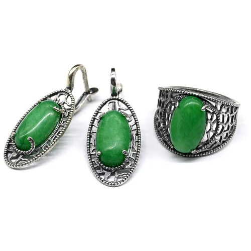 Комплект бижутерии Радуга Камня: серьги, кольцо, хризопраз, размер кольца 17, зеленый комплект бижутерии радуга камня серьги кольцо хризопраз размер кольца 19 зеленый
