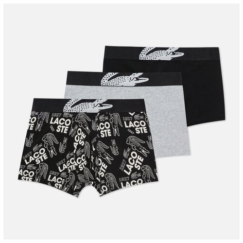 Комплект мужских трусов Lacoste Underwear 3-Pack Crocodile Print Trunk чёрный, Размер M