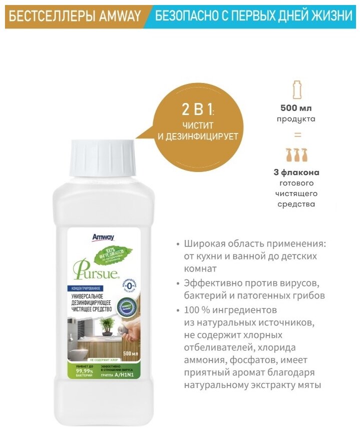 Amway / Pursue™ Концентрированное универсальное дезинфицирующее чистящее средство 500 мл