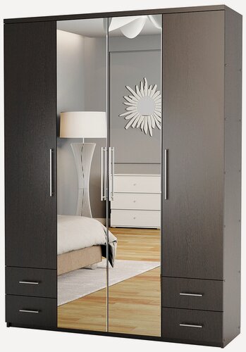 Изображение товара Шкаф четырехдверный Комфорт МКЯ2-43 200х60 с зеркалами венге