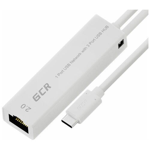 Сетевая карта Greenconnect USB 3.1 Type C -> Ethernet RJ-45 F Lan Card + USB 2.0-разветвитель на 3 порта, сетевой адаптер, белый, GCR-UC2CL02