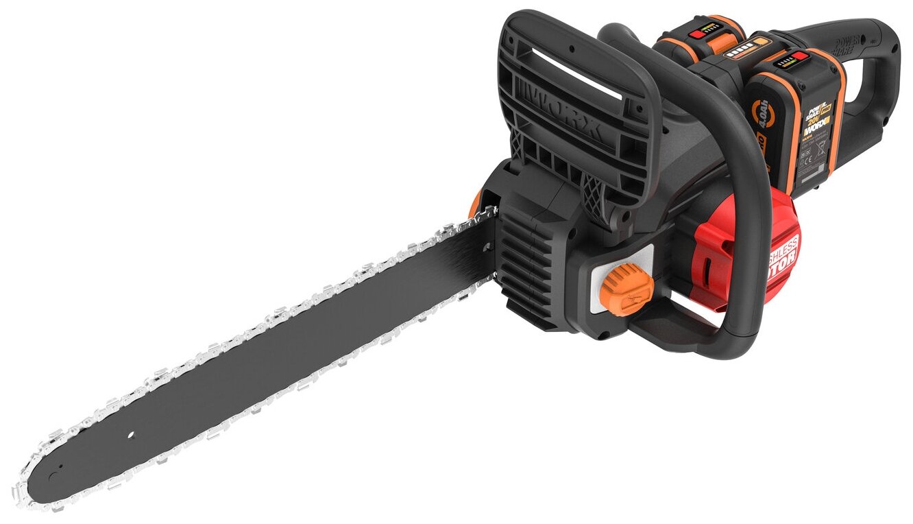 Цепная пила аккумуляторная WORX NITRO WG385E, 40В 40cm бесщеточная, 4.0Ач х2, ЗУ 2Ах2, коробка