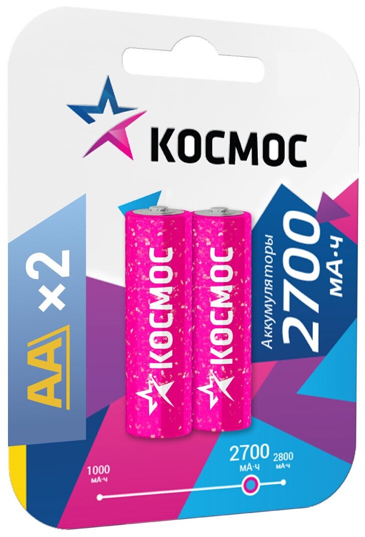 Аккумуляторные батарейки Космос AA (HR6) 2700 mAh, 2 шт.