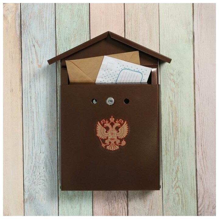 Ящик почтовый с замком, вертикальный, Домик-Элит , коричневый