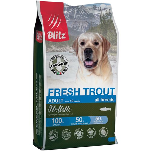 Корм Blitz Holistic Fresh Trout (низкозерновой) для собак, свежая форель, 500 г