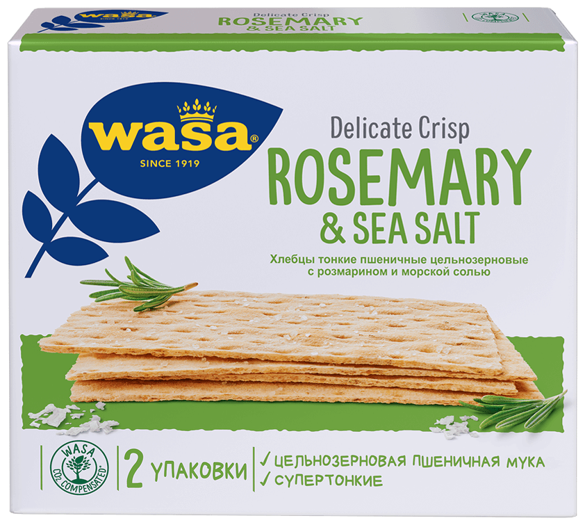Хлебцы пшеничные Wasa тонкие цельнозерновые с розмарином и морской солью, 190 г