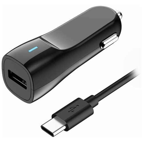 Автомобильное зарядное устройство USB / 2.1A/ Type-C кабель в комплекте/зарядка в прикуриватель/ черный автомобильное зарядное устройство olmio partner iphone4 1а