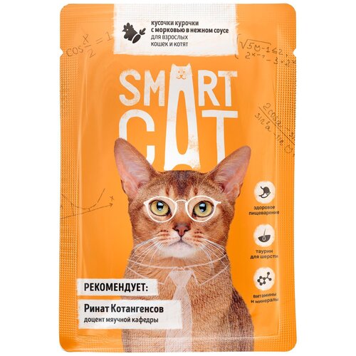 Корм Smart Cat для кошек и котят кусочки курочки с морковью в соусе, 85 г x 25 шт