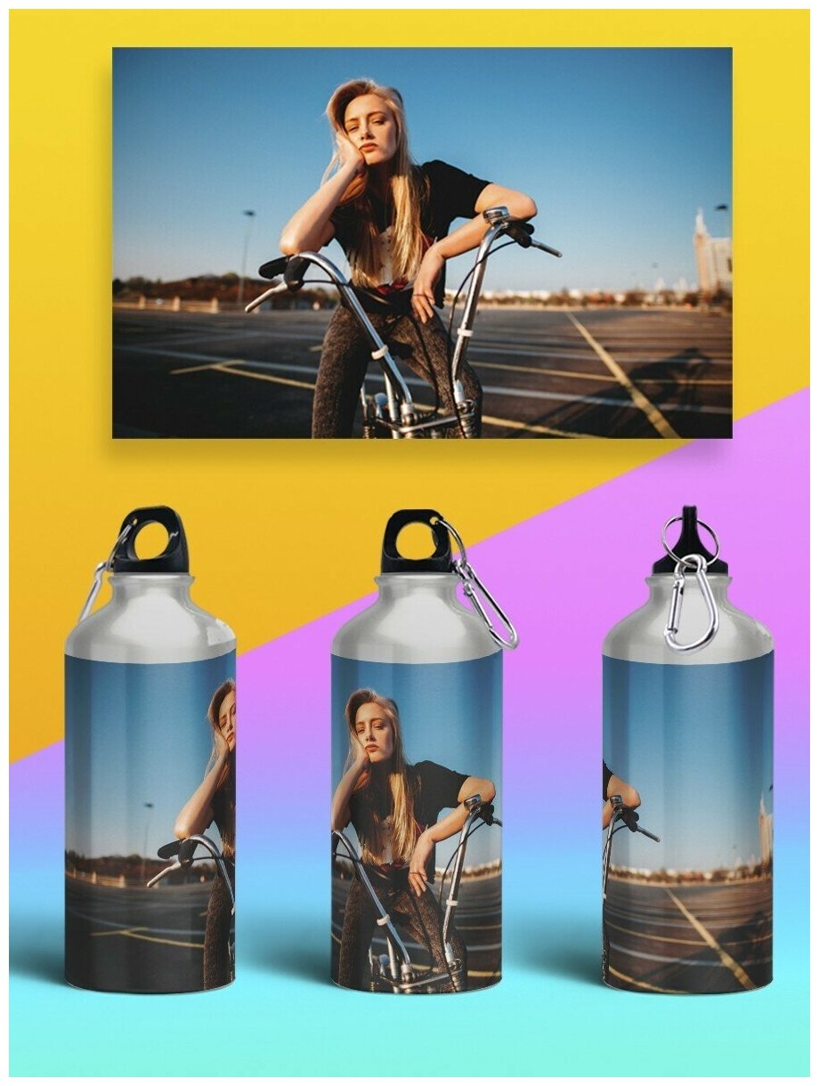 Бутылка спортивная,туристическая фляга, 500мл Спорт BMX велосипед девушка - 273
