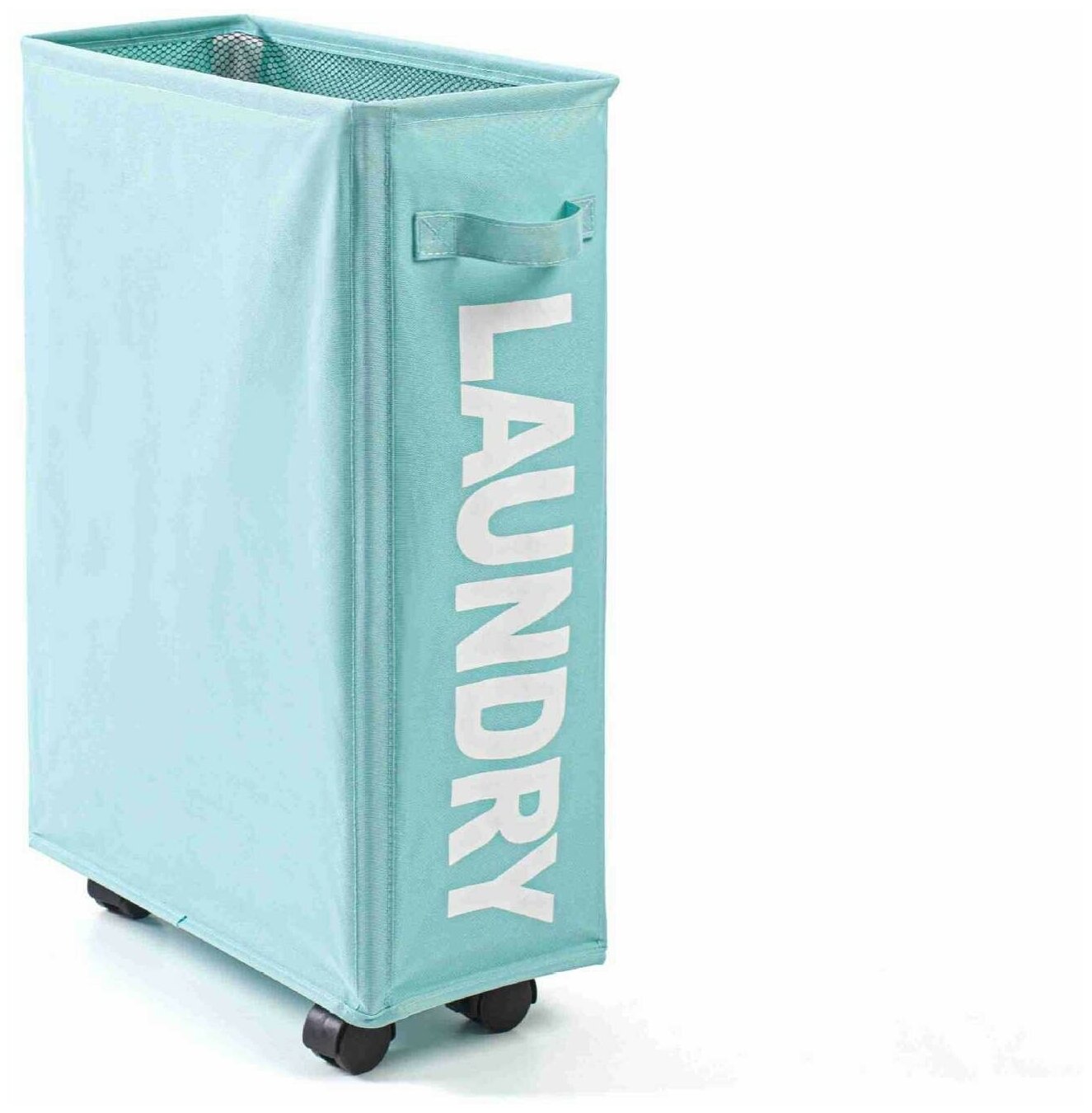Узкая корзина для белья LAUNDRY 20 см на колесиках голубого цвета H&B Accessories - фотография № 1