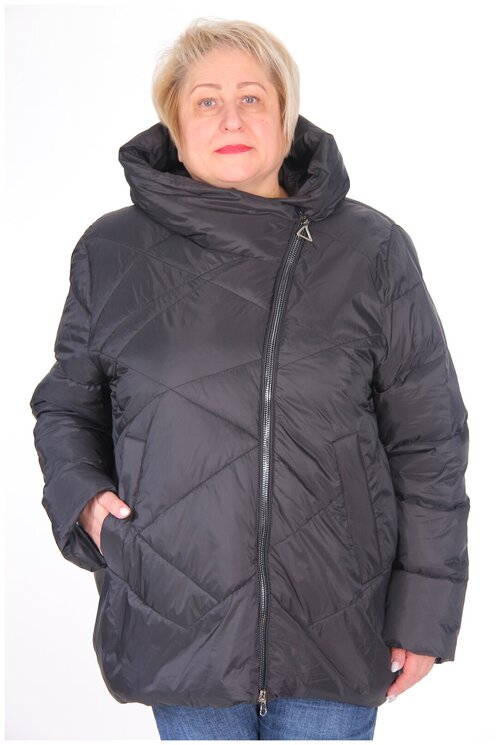 Куртка  MODTEX, женская демисезонная, удлиненная, силуэт свободный, капюшон, карманы, утепленная, размер 70, черный