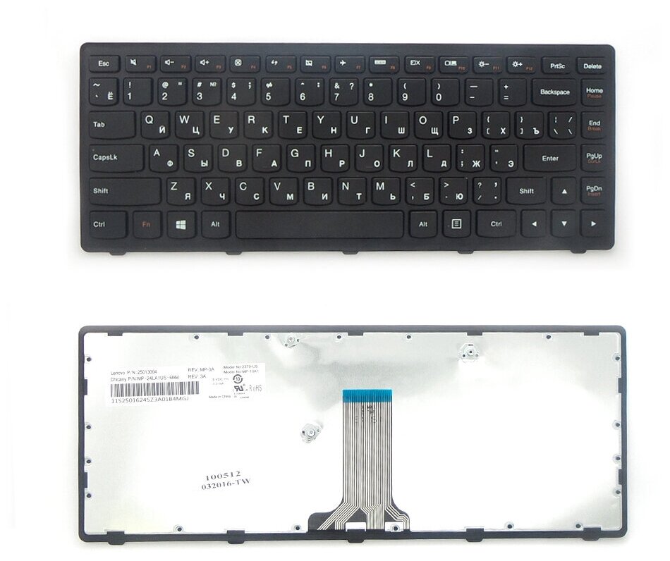 Клавиатура для ноутбука LenovoG400S G405S G410S S410P Series Плоский Enter Черная с черной рамкой PN V-142920AS1 966₽