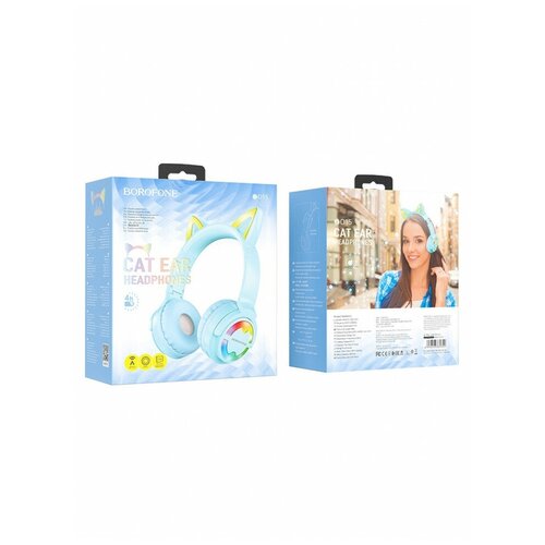 Стереонаушники Bluetooth Полноразмерные Borofone B015 Cat Ear синие 129800₽