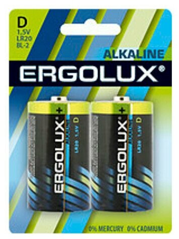 Батарейка D - Ergolux LR20 Alkaline (2 штуки)