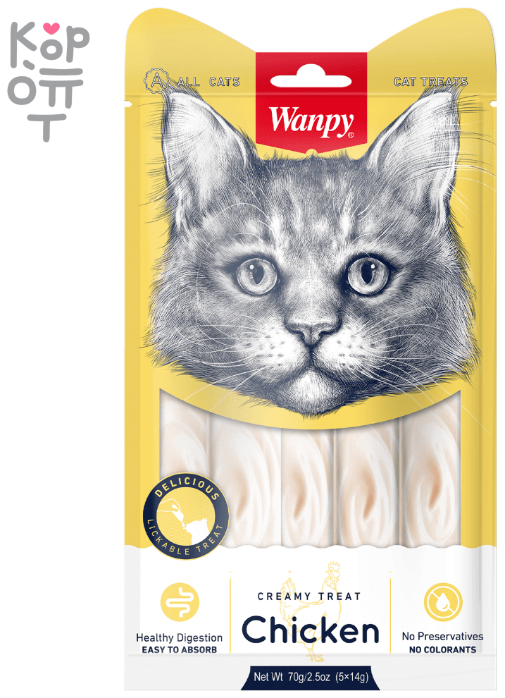 Лакомство Wanpy Cat для кошек «нежное пюре» из курицы 70 г - фотография № 4