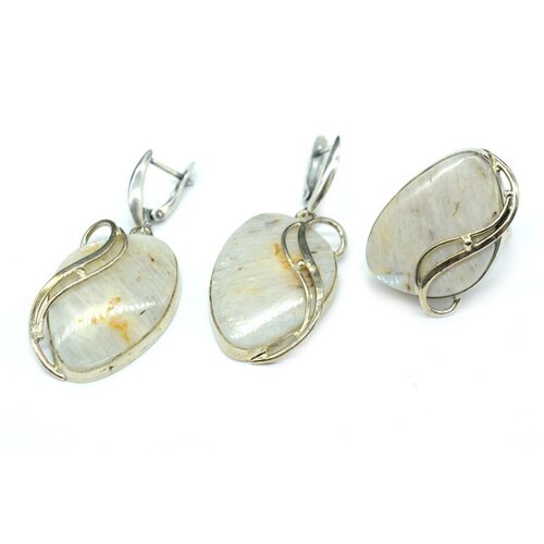 Комплект бижутерии Радуга Камня: кольцо, серьги, лунный камень, размер кольца 17.5, мультиколор