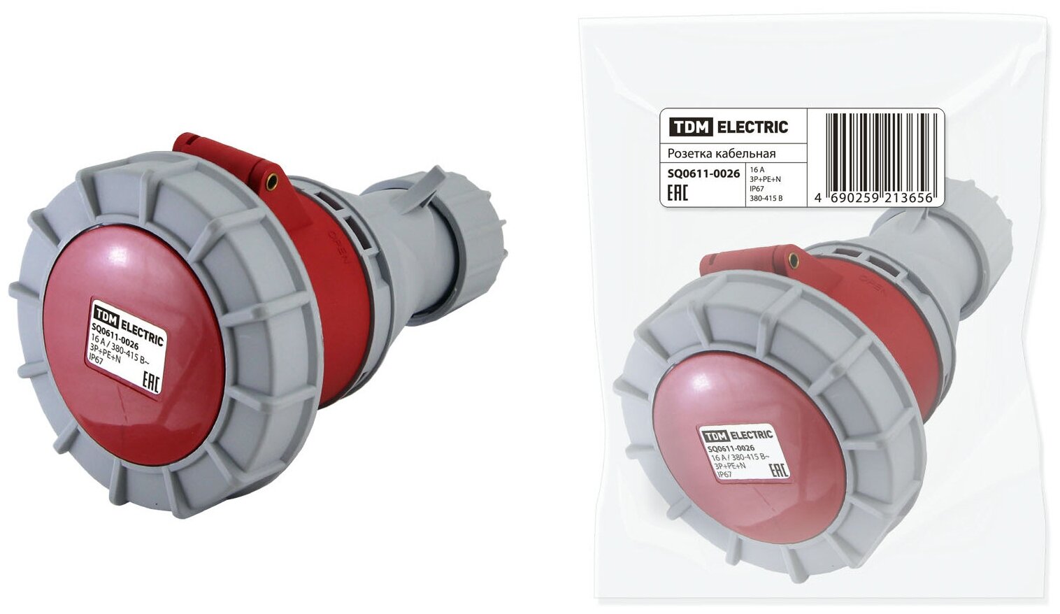 Розетка кабельная IP67 16А 3Р+РЕ+N 380В, TDM SQ0611-0026 (1 шт.)