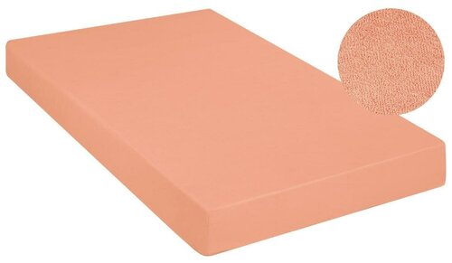 Простыня махровая на резинке Peach, без рисунка, розовый ; Размер: 180 х 200