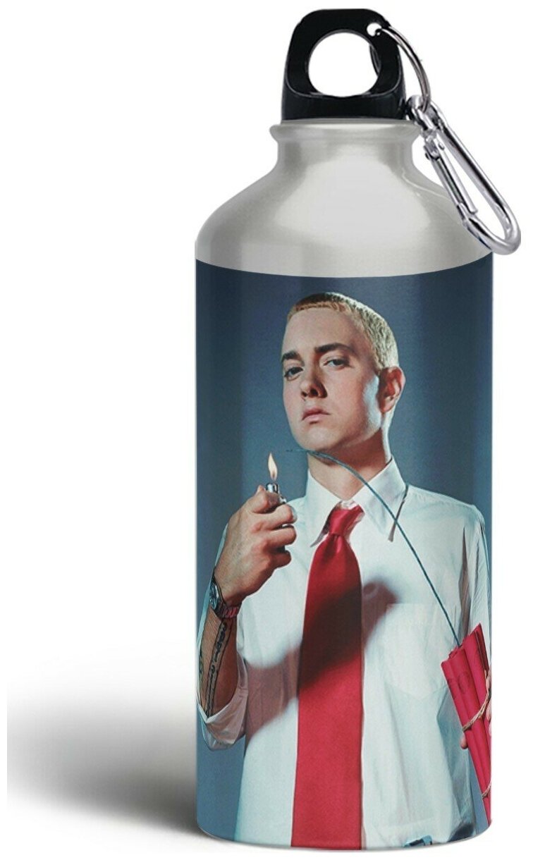 Бутылка спортивная,туристическая фляга, 500мл с карабином Eminem - 1