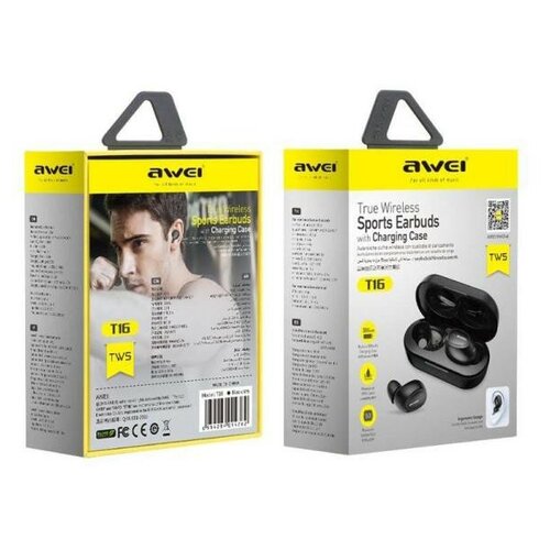 Беспроводные наушники TWS Awei T16 IPX4BT5040mAh4ч черные 139000₽