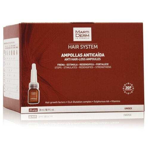 Martiderm HAIR SYSTEM - Ампулы против выпадения волос, 28х3 мл ампулы против выпадения волос 14 3 мл martiderm hair system ampollas anticaida 14 мл