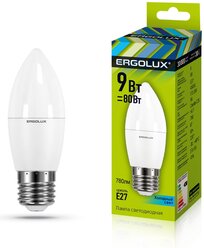 Лампа светодиодная Е27 C35 9W (80W) 220V теплый, ERGOLUX LEDC359WE274K (1 шт.)