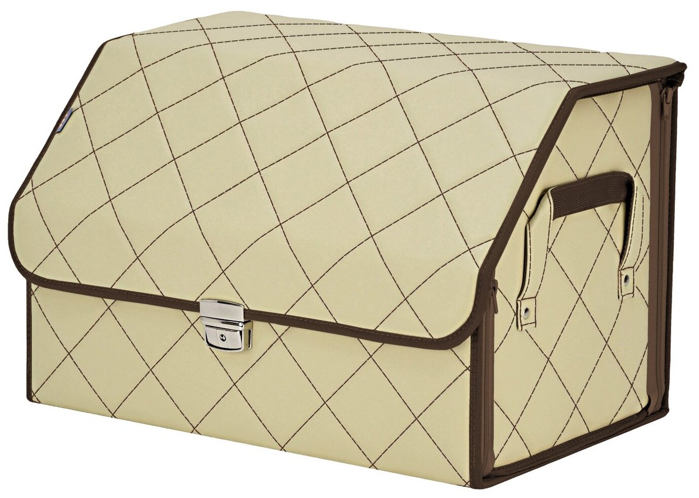 Органайзер-саквояж в багажник "Союз Премиум" (размер L). Цвет: светло-бежевый с коричневой прострочкой Ромб.