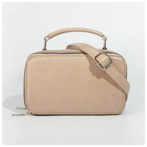 фото Саквояж, 2 отдела на молнии, длинный ремень, цвет светло-коричневый gorodok