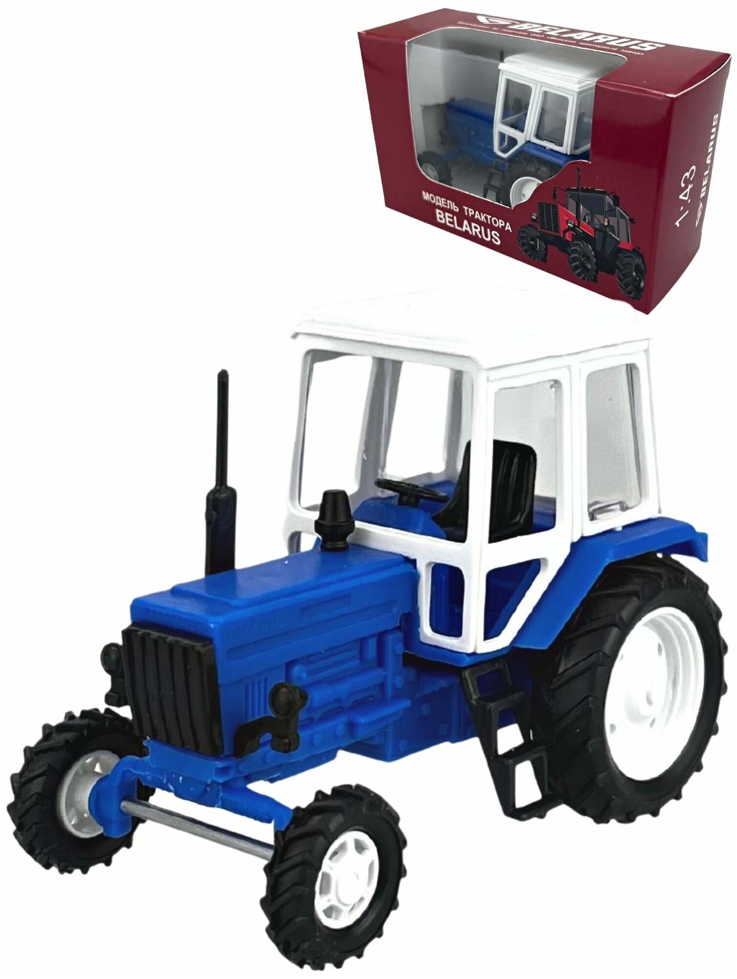 Коллекционная модель, Трактор МТЗ-82, Машинка детская, синий, металлический, пластмассовая кабина, масштаб 1/43, размер -9 х 4,5 х 6,5 см.