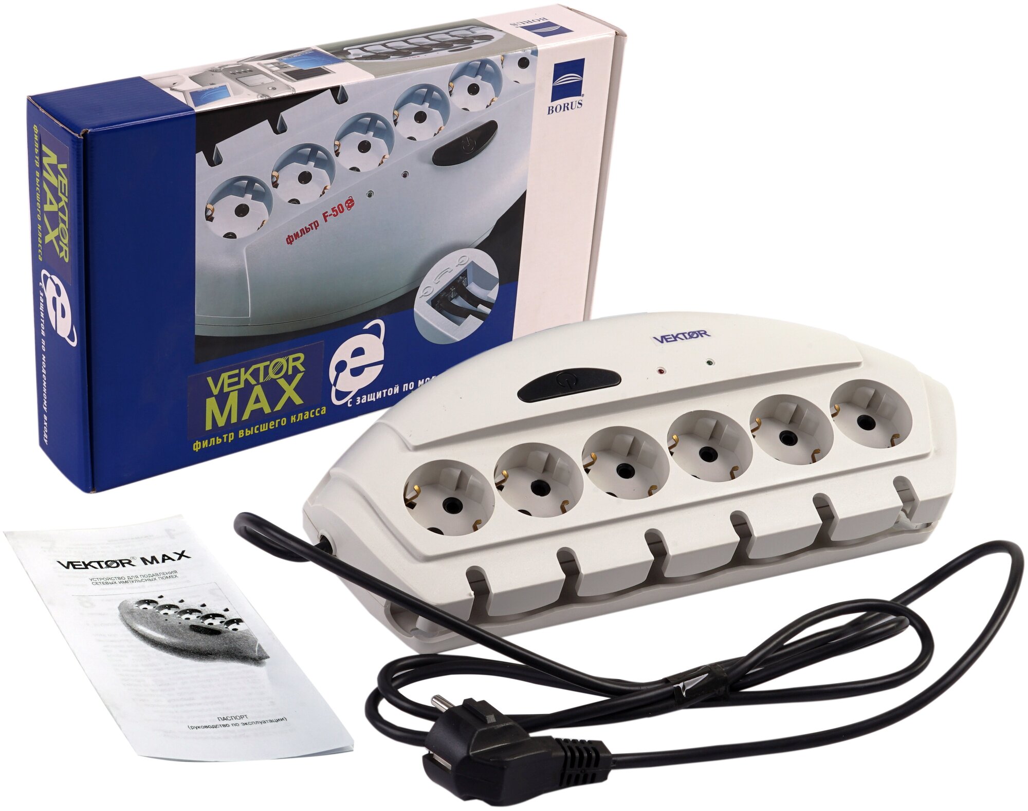 Сетевой фильтр Vektor MAX светло-серый 1.8-2м (максимальная защита от помех)