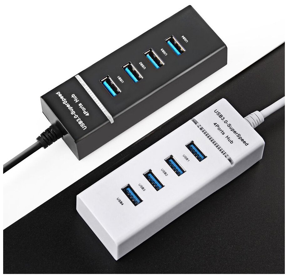 USB-концентратор USB 3.0 на 4 порта, HUB разветвитель портативный для периферийных устройств, расширитель ПК, белый провод 120 см