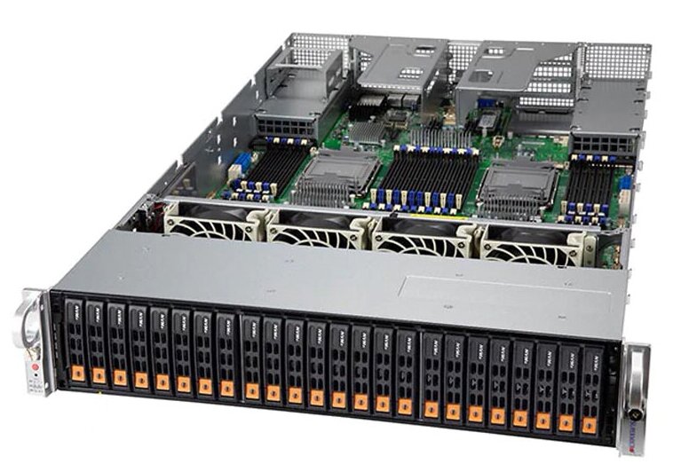 Сервер Supermicro SuperServer SYS-240P-TNRT без процессора/без ОЗУ/без накопителей/количество отсеков 2.5" hot swap: 24/2 x 2000 Вт/LAN 1 Гбит/c
