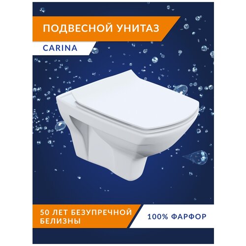 Чаша унитаза подвесная Cersanit Carina Clean On MZ-CARINA-XL-COn-S-DL-E микролифт с горизонтальным выпуском белый