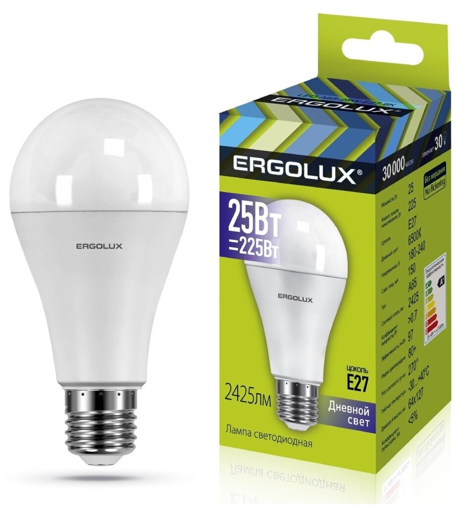 Лампочка Ergolux E27 25W 220V 6500K 2425Lm LED-A65-25W-E27-6K 14228