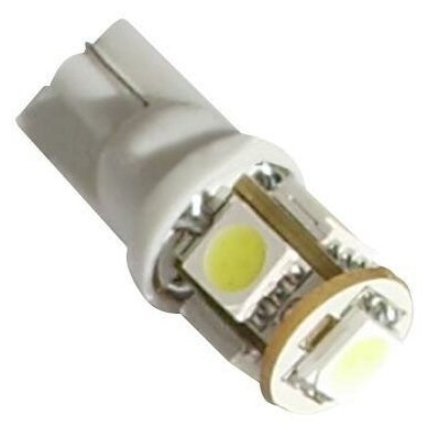 Светодиодная автомобильная лампа T10 - W5W - 5 SMD 5050 12V (Белый) (Комплект 2 лампы)