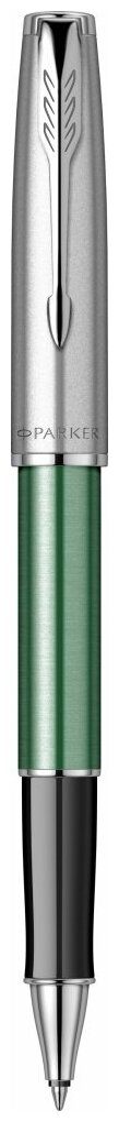 Ручка-роллер Parker Sonnet Essentials Green SB Steel CT, цвет чернил black, перо: F, в подарочной упаковке.