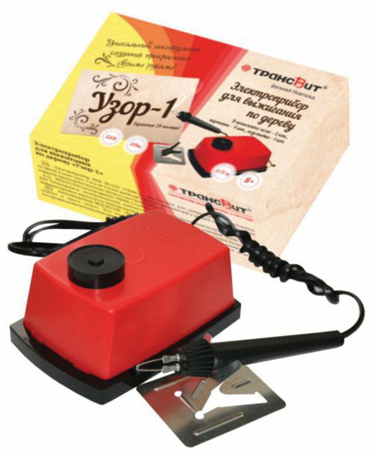 Прибор для выжигания по дереву и ткани "Узор-1", регулировка мощности, 2 насадки, 881370, ЭВД-20/220