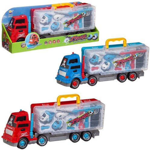 Игровой набор Junfa Грузовик с машинками и запчастями в чемоданчике, голубой машины junfa грузовик с машинками и запчастями