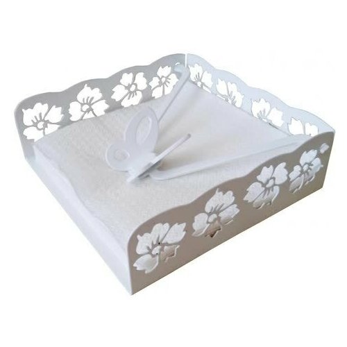 Салфетница малая с горизонтальным прижимом, белый, металл, 12.6х12.6х4,0 см