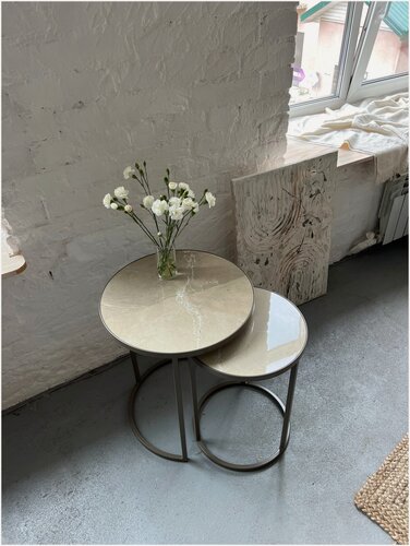 Изображение товара Комплект столов LUCHI ARMANI CREMA, круглый, минимализм, керамогранит, 45х45х55 см