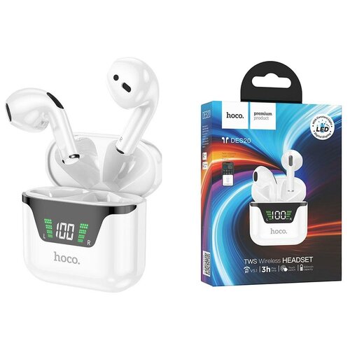 Беспроводные наушники Hoco DES20 Bluetooth зарядный кейс с дисплеем белые 149900₽