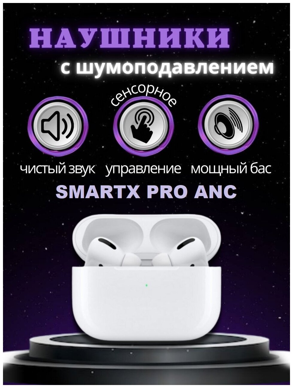Блютуз наушники с микрофоном для смартфона с активным шумоподавлением SMARTx TRANSPARENT PRO с ANC / bluetooth наушники/чехол В подарок