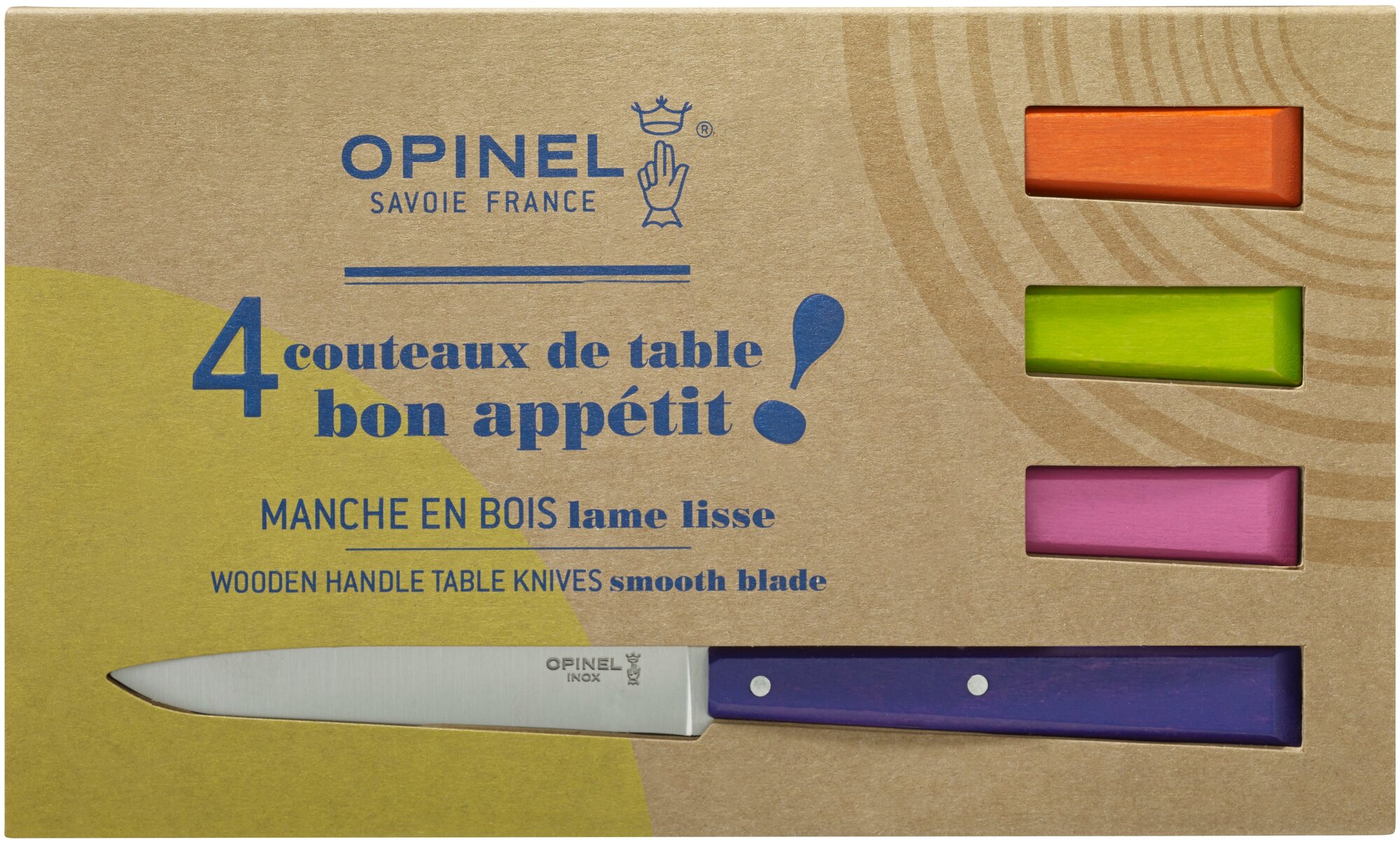 Набор ножей столовых OPINEL POP №125 , деревянная рукоять, нержавеющая сталь, 001532 (упакован в коробку)