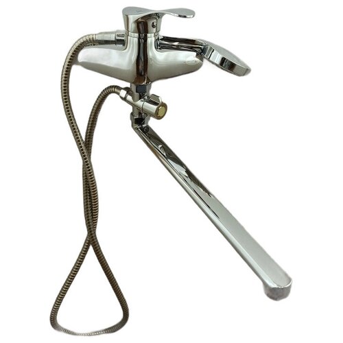 Смеситель для ванны MYNAH Поворотный плоский излив, длиной 350 мм. Переключатель (дивертор) с керамическими пластинами.