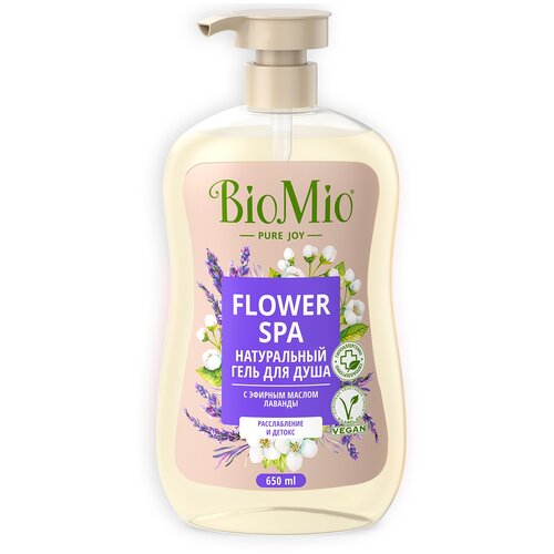 Натуральный гель для душа BioMio Flower Spa с эфирным маслом лавандылаванда, 650 мл, 735 г гель для душа натуральный biomio с эфирным маслом лаванды 0 25 л