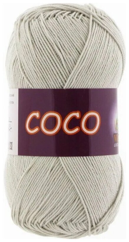 Пряжа хлопковая Vita Cotton Coco (Вита Коко) - 5 мотков, светло-серый, 100% мерсеризованный хлопок 240м/50г